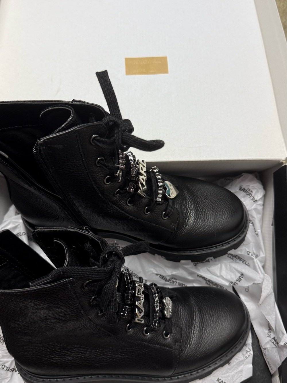 Karl Lagerfield Mela Combat Boot -
Black - Size7 - Picture 4 of 6